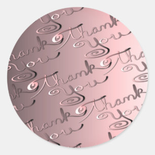 Hand Written "Thank You" Rose Silver Classic Round Sticker