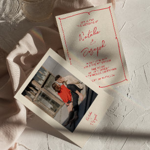 Hand-Written Vintage Colourful Photo Modern Weddin Invitation