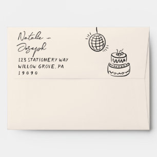 Hand Written Whimsical Retro Trendy Cake Wedding Envelope