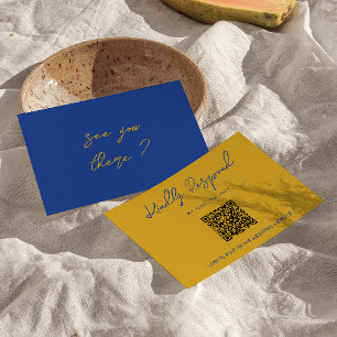 Hand Written Yellow Blue Italian QR Code Wedding RSVP Card