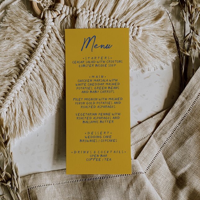 Hand Written Yellow Blue Italian Wedding Menu (Creator Uploaded)