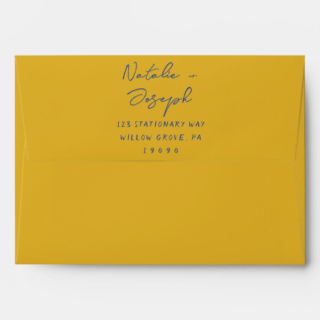 Hand Written Yellow Blue Retro Italian Wedding Envelope (Back (Top Flap))
