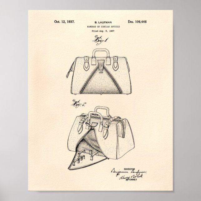 Handbag 1937 Patent Art Old Peper Poster (Front)