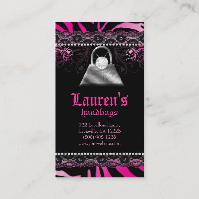 Handbag Purse N Lace Pink Zebra Modern Diamond Business Card (Front)