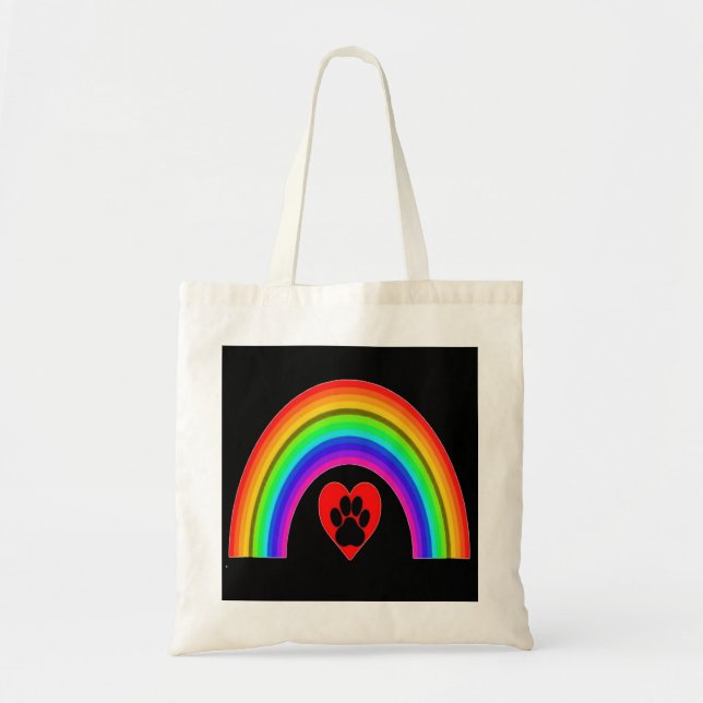 Handbag Red Heart With Paw Under A Rainbow (Front)