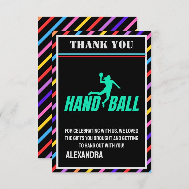 Handball Birthday Party, Handball Girl Player  Thank You Card (Front/Back)