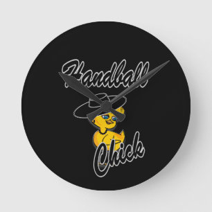 Handball Chick #4 Round Clock