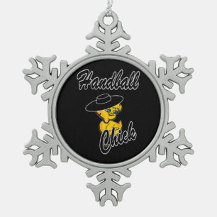 Handball Chick #4 Snowflake Pewter Christmas Ornament