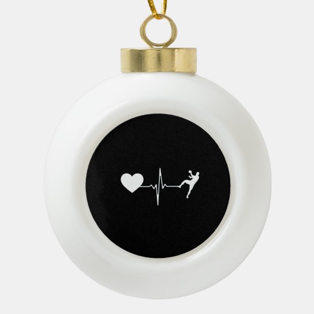 Handball Handball Player Heartbeat  Ceramic Ball Christmas Ornament (Front)