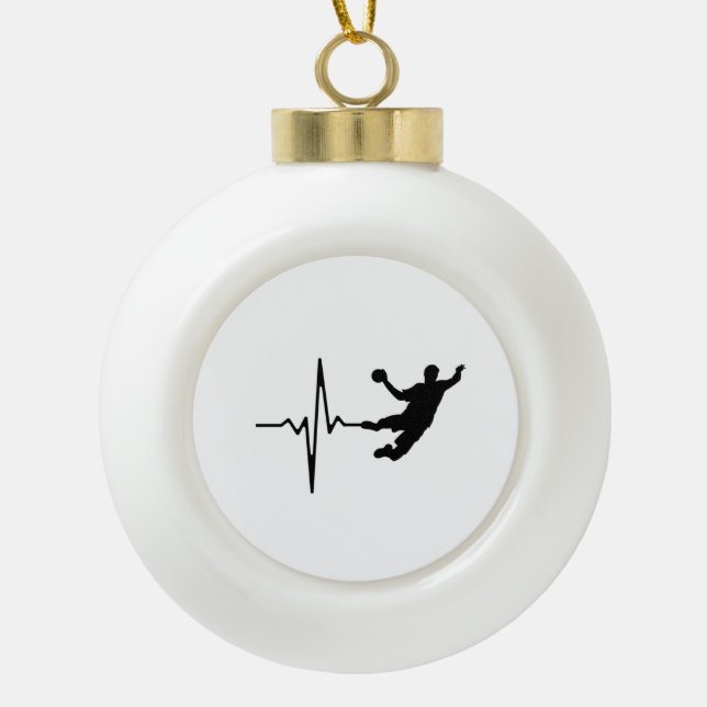 Handball - Handball Player Heartbeat Ceramic Ball Christmas Ornament (Front)