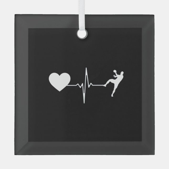 Handball Handball Player Heartbeat  Glass Tree Decoration (Front)