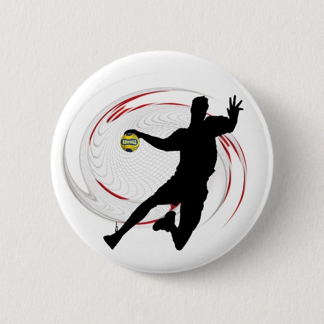 Handball modern sophisticated design of player 6 cm round badge (Front)