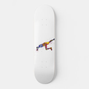 Handball player in watercolor skateboard