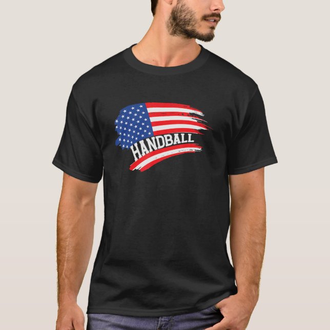 Handball  US American Flag  Team Handball Player T-Shirt (Front)