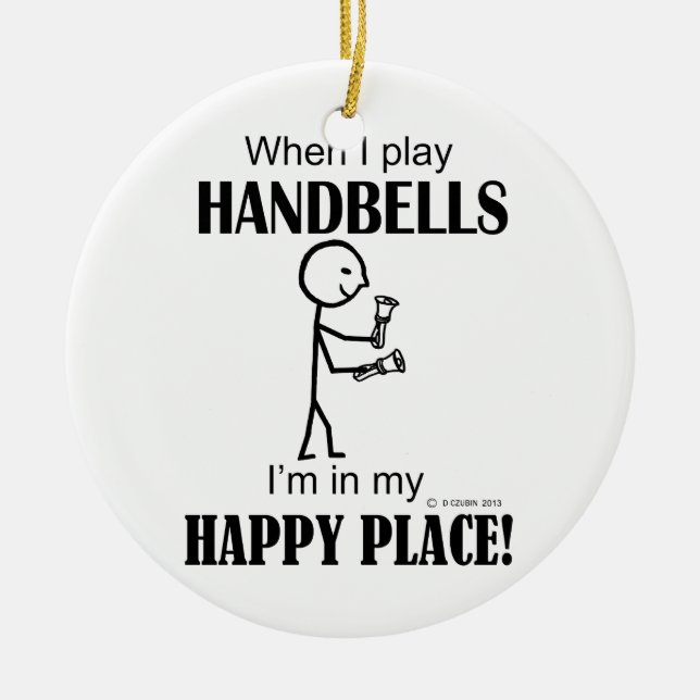 Handbells Happy Place Ceramic Tree Decoration (Front)