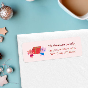 Handcraft Cat Christmas Baby Pink Return Address Label