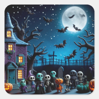 Handcrafted Claymation Halloween Frights Square Sticker