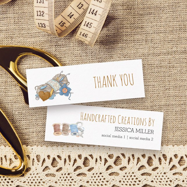 Handcrafted Creations Yarn Sewing Thank You Card (Handcrafted Creations Business Card or Swing Tag ideal for crafts inc. sewing, crochet, knitting ..)