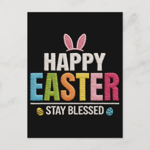 Handcrafted Crochet Easter Bunny & Eggs 2026 Holiday Postcard