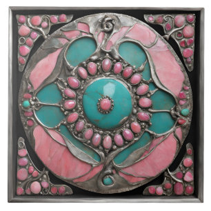 Handcrafted Gemstone-Inspired Mandala Mosaic Ceramic Tile