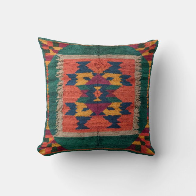 Handcrafted Green Kilim Decorative Pillows: Artisa Cushion (Front)