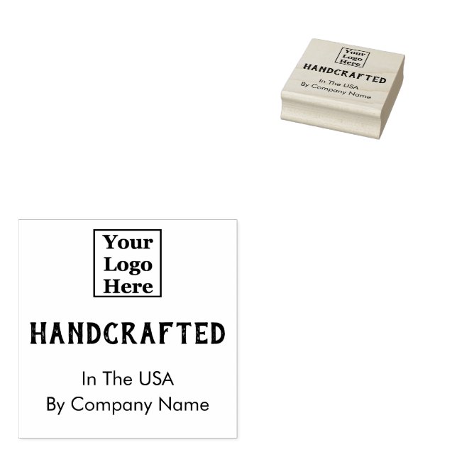 Handcrafted in the USA Business Name Logo Rubber Stamp (Stamped)