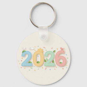 Handcrafted Pastel 2026 Paper-Cut Double-Sided Key Ring