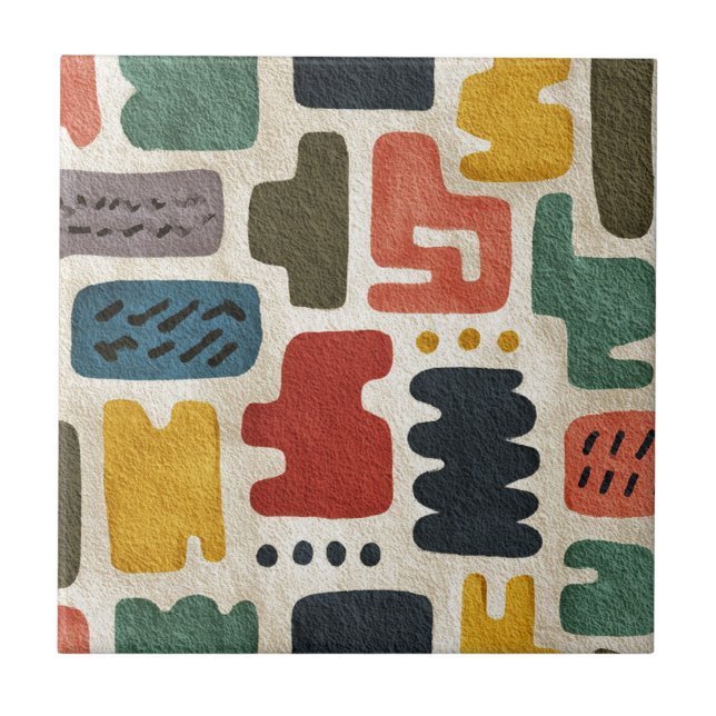 Handcrafted Shapes & Earthy Artistic Texture Ceramic Tile (Front)