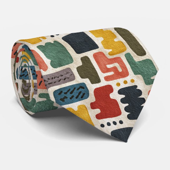 Handcrafted Shapes & Earthy Artistic Texture Tie (Rolled)