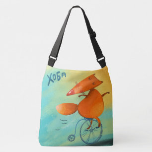 Handcrafted Watercolor Funny Fox Crossbody Bag