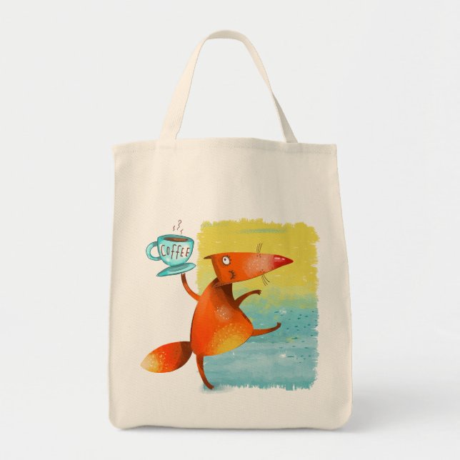 Handcrafted Watercolor Funny Fox Tote Bag (Front)