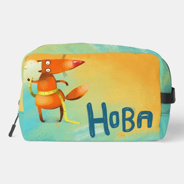 Handcrafted Watercolor Illustration Funny Fox Dopp Kit (Back)