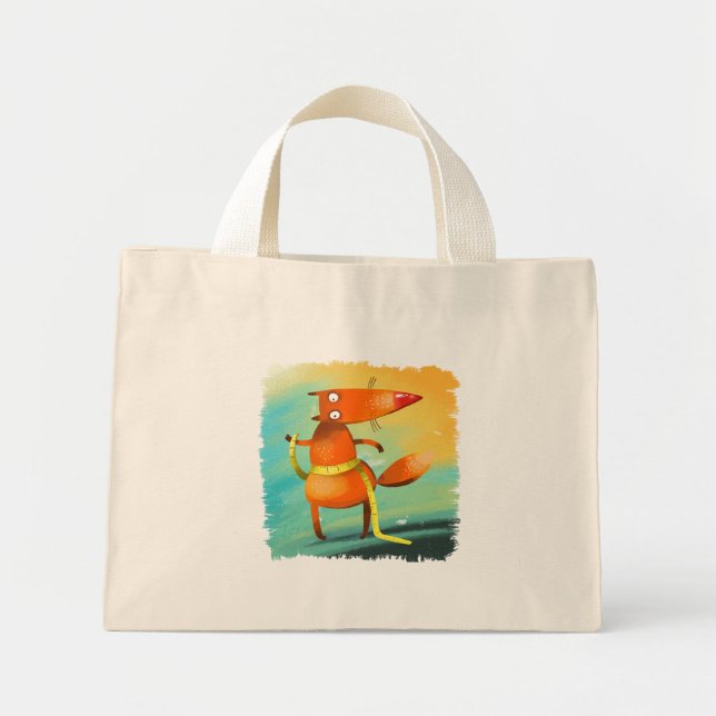 Handcrafted Watercolor Illustration Funny Fox Mini Tote Bag (Front)