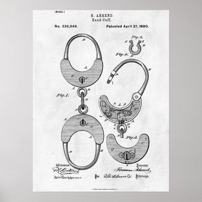 Handcuffs Patent Print 1880 (Front)