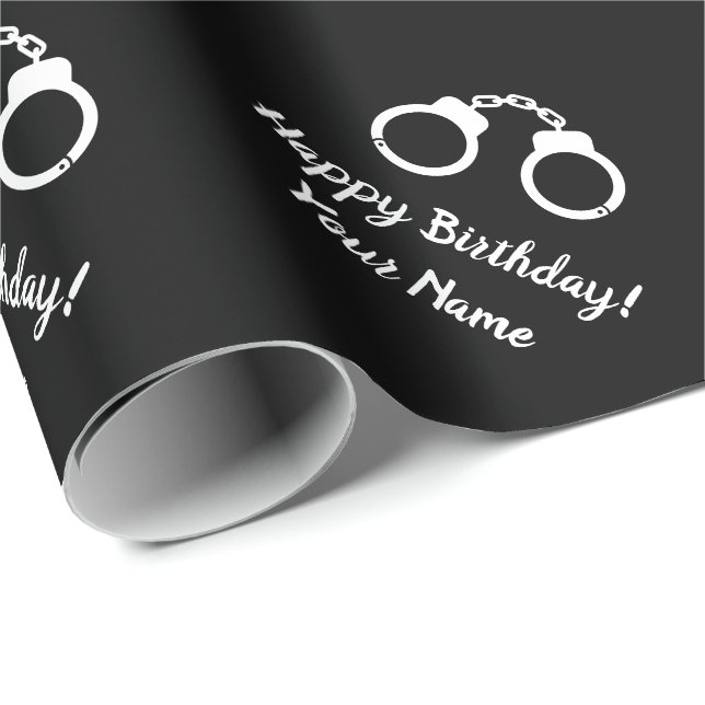 Handcuffs silhouette law enforcement Birthday Wrapping Paper (Roll Corner)