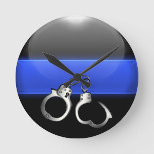 Handcuffs - Thin Blue Line Badge Round Clock