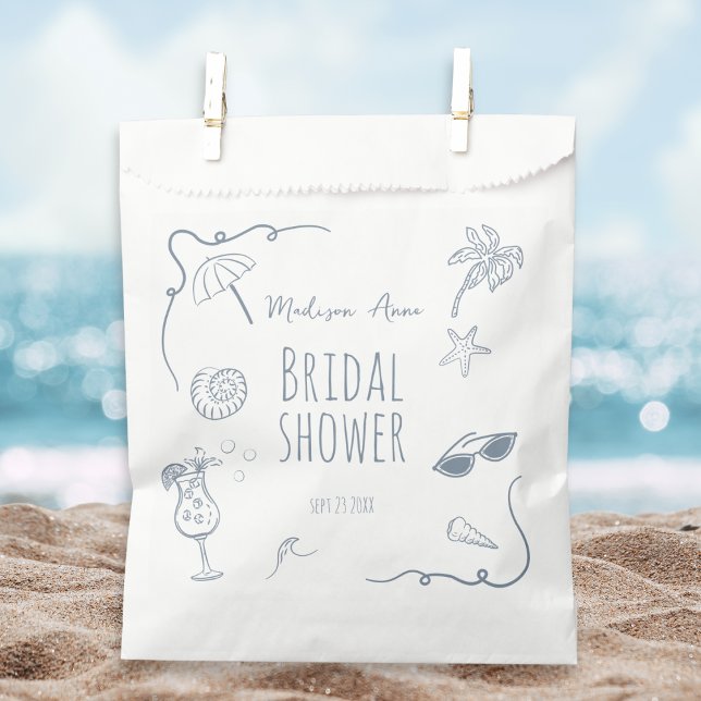 HandDrawn Beach Doodle Illustrations Bridal Shower Favour Bag (Creator Uploaded)