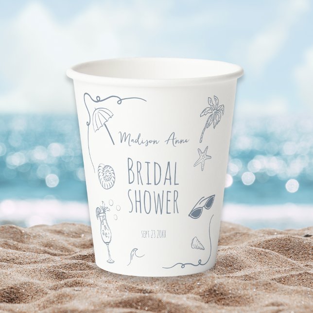 HandDrawn Beach Doodle Illustrations Bridal Shower Paper Cups (Creator Uploaded)