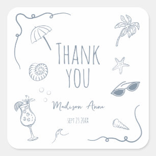 HandDrawn Beach Doodle Thank You Bridal Shower Square Sticker