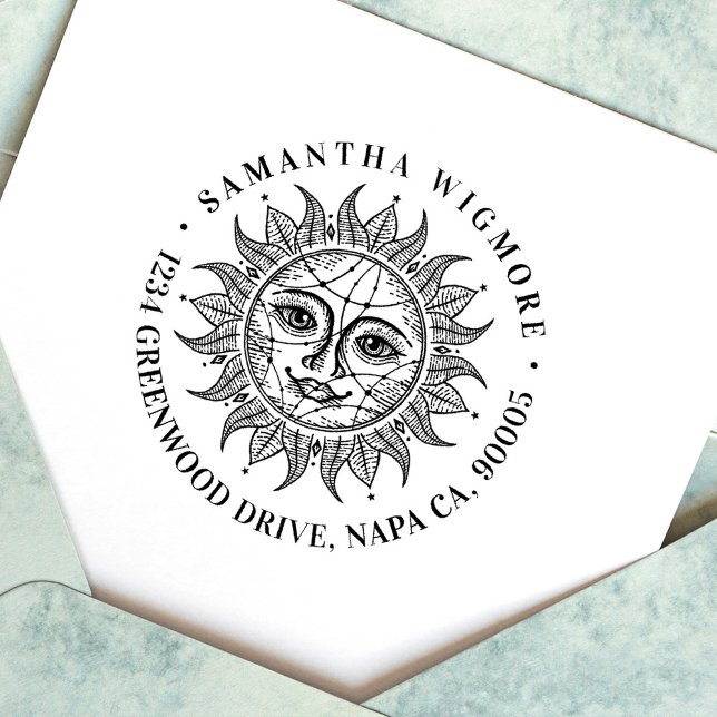 Handdrawn Beautiful Celestial Sun Face Star Rubber Stamp (Creator Uploaded)