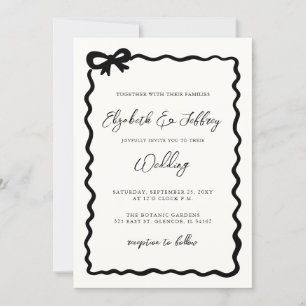 Handdrawn Black Bow Modern Chic Wedding Invitation