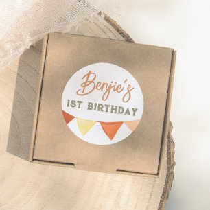 Handdrawn Boho Colour Bunting Boy Birthday Party Classic Round Sticker