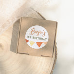 Handdrawn Boho Colour Bunting Boy Birthday Party Classic Round Sticker<br><div class="desc">A cute sticker to match our One Happy Camper Woodland Boy 1st Birthday Party collection. This design features a hand-drawn bunting and the birthday boy's name in a handwritten font. It can be used for favour bags, birthday presents, thank you cards, and more. click on "Personalise this template" and fill...</div>