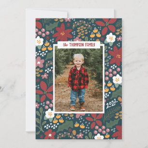 Handdrawn Bold Christmas Floral Holiday Photo Card