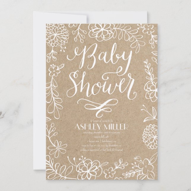 Handdrawn Botanicals Rustic Kraft | Baby Shower Invitation (Front)