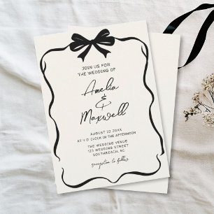 Handdrawn Bow Coquette Stylish Trendy Wedding Invitation