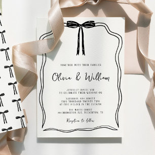 Handdrawn Bow Modern Chic Wedding Invitation