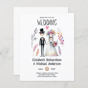 Handdrawn  Bride Groom Cute Funny Wedding Invites