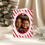 Handdrawn Candy Cane Stripe Christmas Photo Card<br><div class="desc">This design is part of the Retro Candy Cane Christmas collection. With bold red-and-white diagonal stripes and vintage-inspired details, it brings a fun, nostalgic feel to the season. The scalloped frame and classic layout add a cosy touch of old-school charm. Click the personalise button to add your own details and...</div>