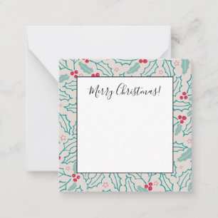 Handdrawn Christmas Holly Berries Red Green White Card